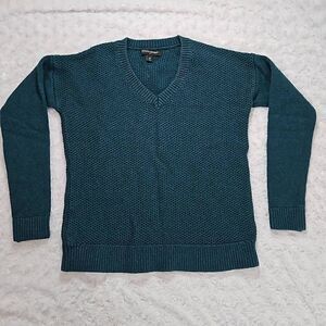 Wool Blend Sweater Banana Republic Pull On V Neck Knitted Long Sleeve Teal Blue